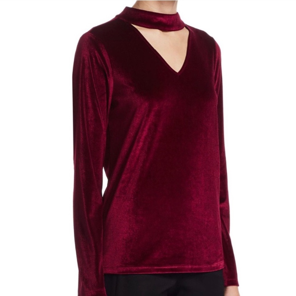 Scripted S classic Maroon Velvet Mock Neck - Picture 2 of 3